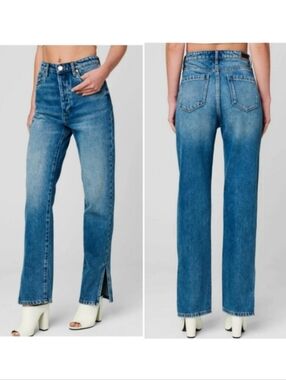 Blank NYC The Lexington Slim Straight Leg Split Hem Button Fly Jeans Blue W26